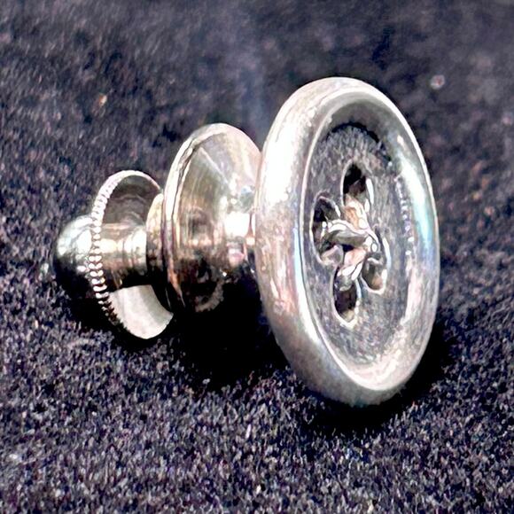 Vintage Button Design Tie Tack Pin – Silver Tone Men’s Accessory - Picture 2 of 16